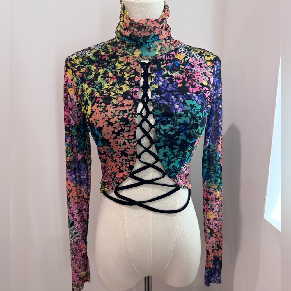 AFRM Multicolor Floral Lace-Up Crop Top (Lela Top) - Picture 2 of 3